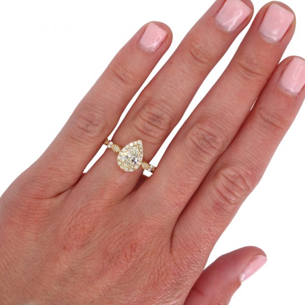 Pear Halo Engagement Ring .75 Hand