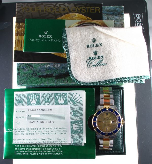 Pre-Owned Rolex Submariner (2000) Two Tone Model 16613 b and p inside