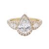 Three Stone Pear Halo Engagement Ring Front