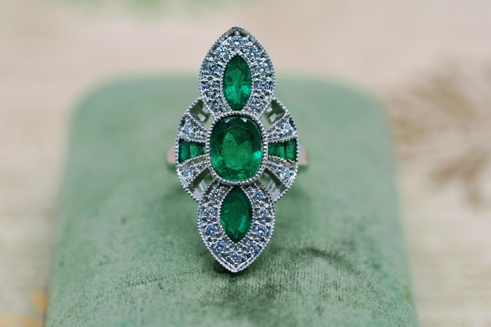 Zambian Emerald Ring Art Deco