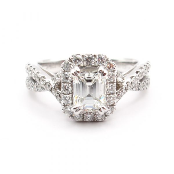 1 carat Emerald Halo Engagement Ring