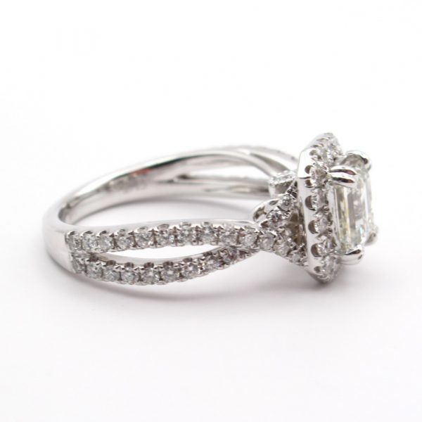 1 carat Emerald Halo Engagement Ring Side