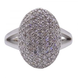 1.00 ctw Pave Cluster Oval Diamond Fashion Ring 14k White Gold Front