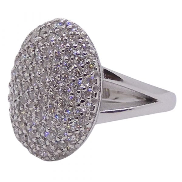 1.00 ctw Pave Cluster Oval Diamond Fashion Ring 14k White Gold Side