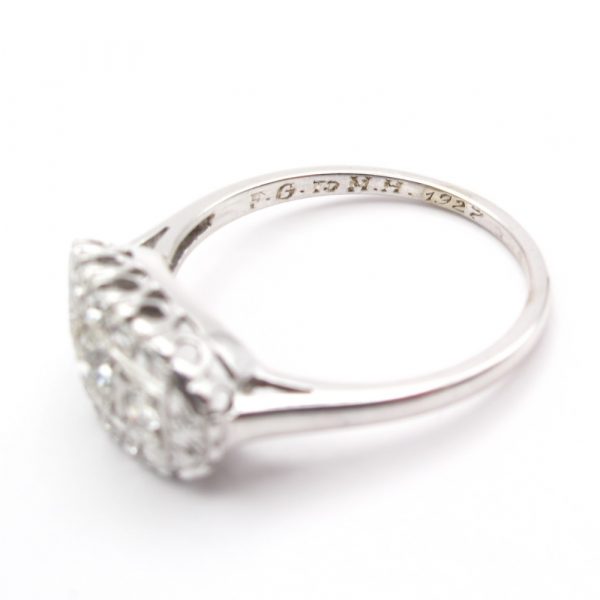 Art Deco East West Diamond Halo Ring Engraved