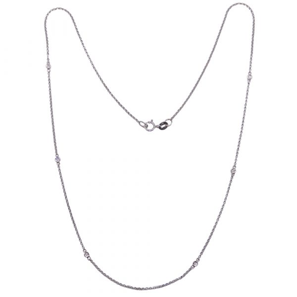 Diamond By The Inch Bezel Station Necklace 0.06 ctw 14k White Gold Overall