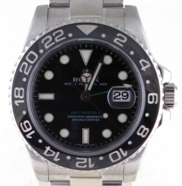 Pre-Owned Rolex GMT Master II (2007) Stainless Steel Model 116710LN Front Close