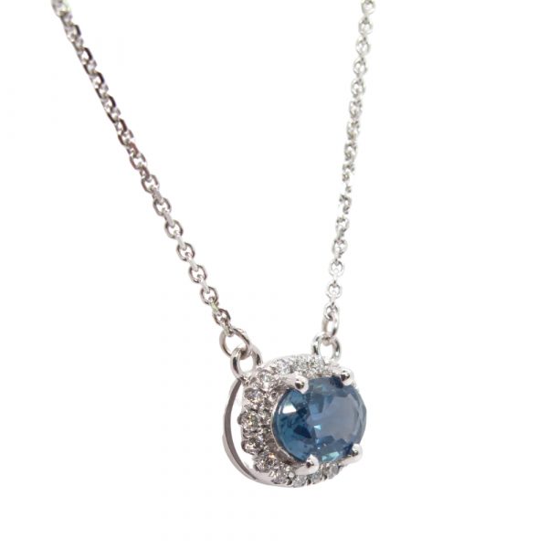 1 carat Sapphire Diamond Halo Necklace Side