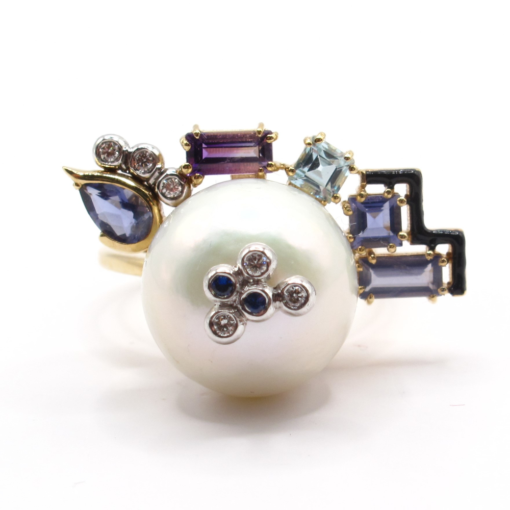 Designer Katerina Marmagioli Anemone Pearl 14k Ring