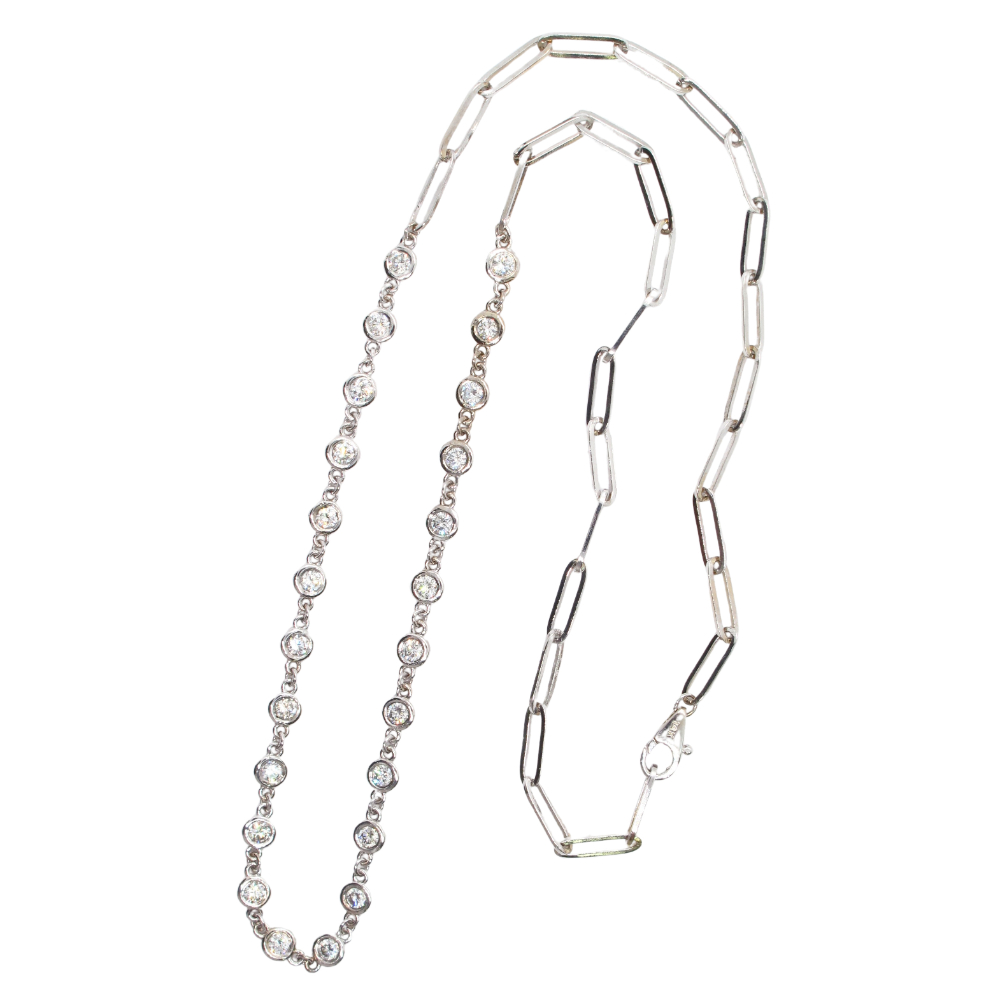 Diamond by the Inch Paperclip Chain Necklace 1.31 carats 14k White Gold