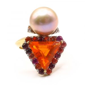 Katarina Marmagioli Flaming June Mexican Fire Opal Pearl Ring