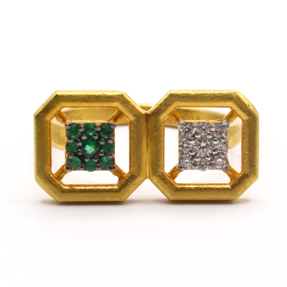 Designer Katerina Marmagioli Omen Ancient Emerald & Diamond Ring 14k
