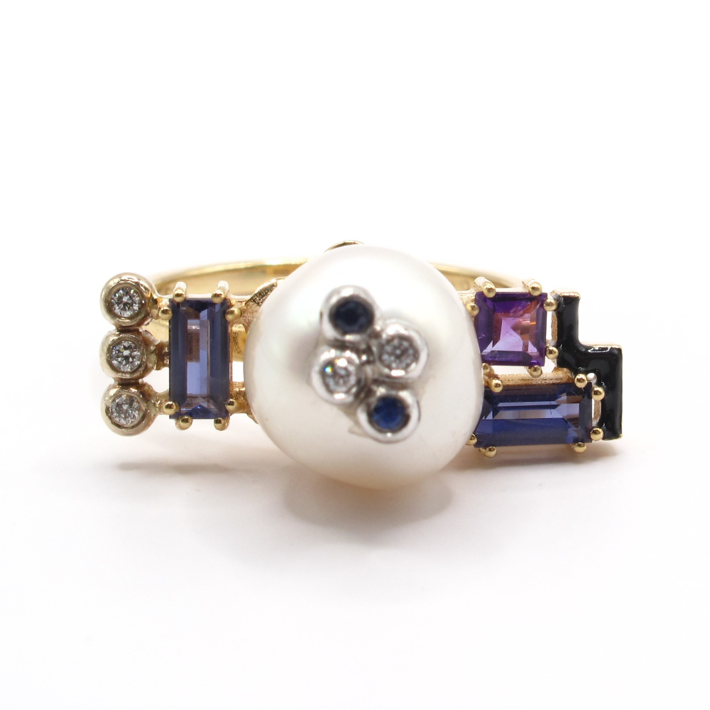 Designer Katerina Marmagioli Small Anemone 14k Pearl Ring