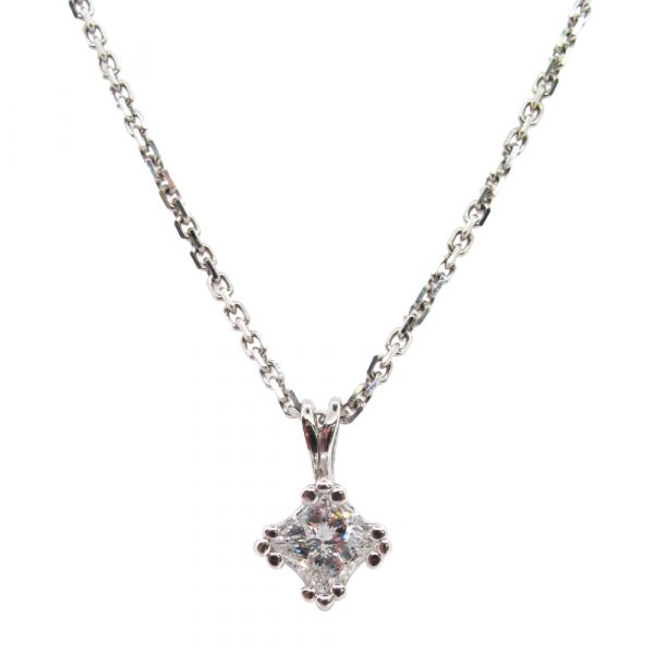 Princess Diamond Solitaire Necklace Closeup