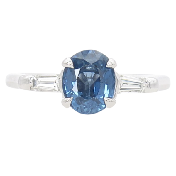 1.21ct Blue Sapphire Art Deco Ring Platinum GIA front