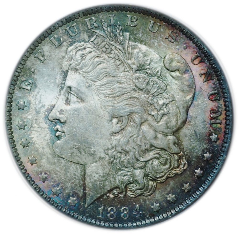 Buy 1884-O Morgan Silver Dollar MS62 PCGS Rainbow Toned Online