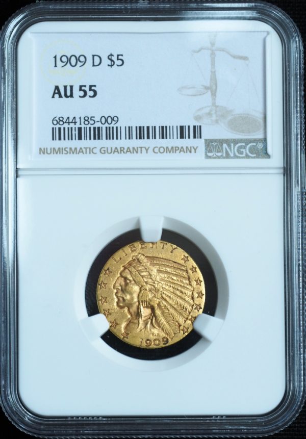 1909-D $5 Indian Half Eagle AU55