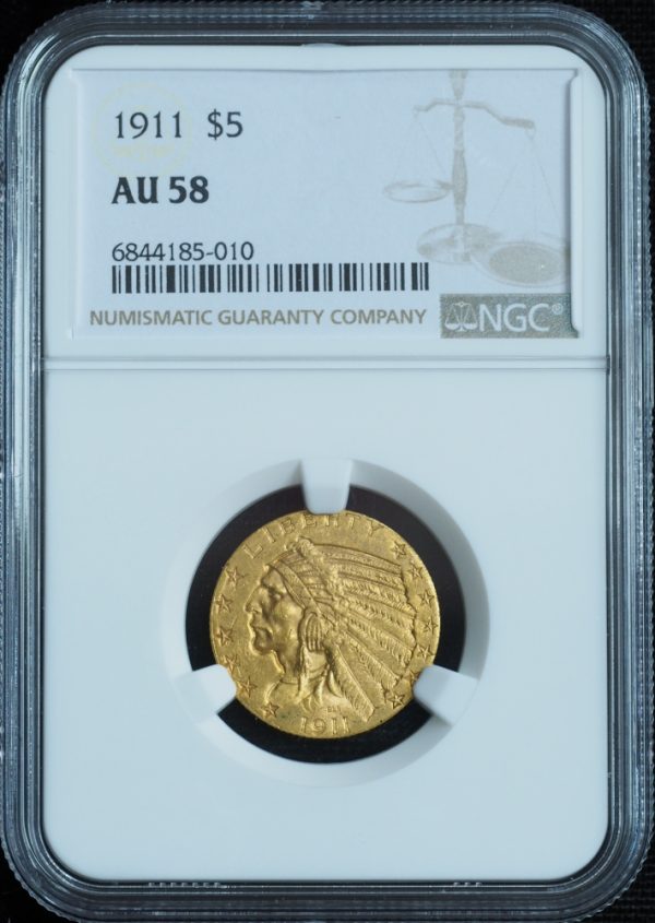 1911 $5 Indian Half Eagle AU58
