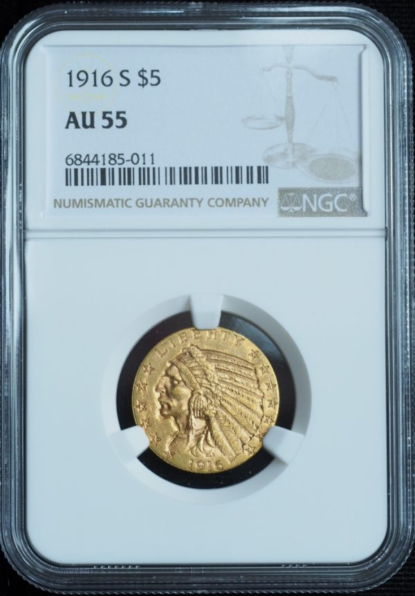 1916-S $5 Indian Half Eagle AU55