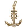 Anchor & Ship Wheel With Rope Pendant 14k Yellow Gold Back