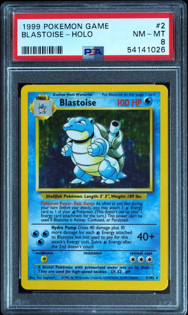 Blastoise #2 base set pokemon card psa 8