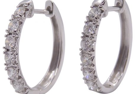 Diamond Oval Hoop Earrings 1.32ctw 10k White Gold Front Angle