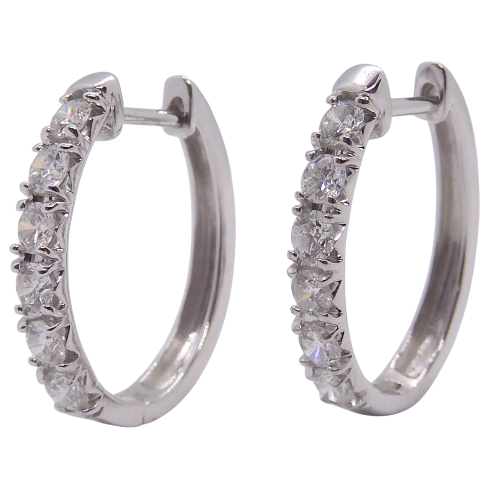 Diamond Oval Hoop Earrings 1.32ctw 10k White Gold