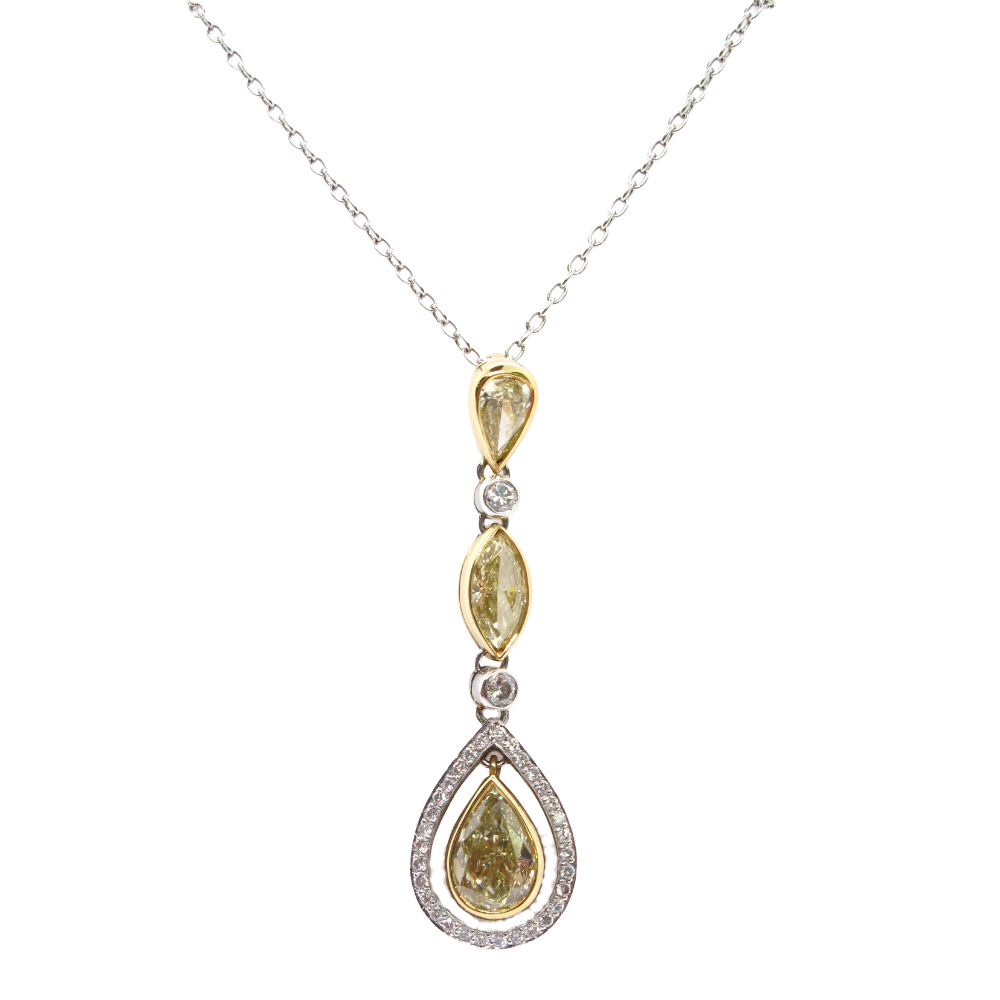 Fancy Yellow Diamond Halo Drop Necklace 1.36 carats 18 Karat and Platinum