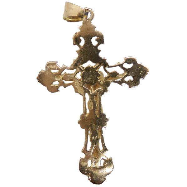 Filigree Crucifix Cross Pendant 18k Yellow Gold Back