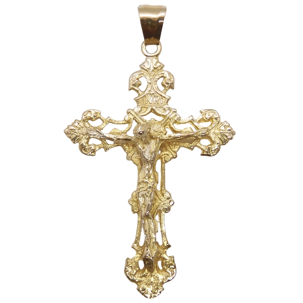 Filigree Crucifix Cross Pendant 18k Yellow Gold