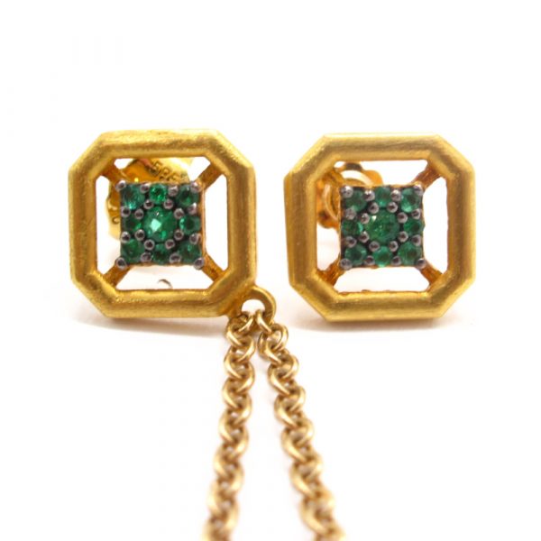 Katerina Marmagioli Ancient Emerald Gold Earrings Closeup