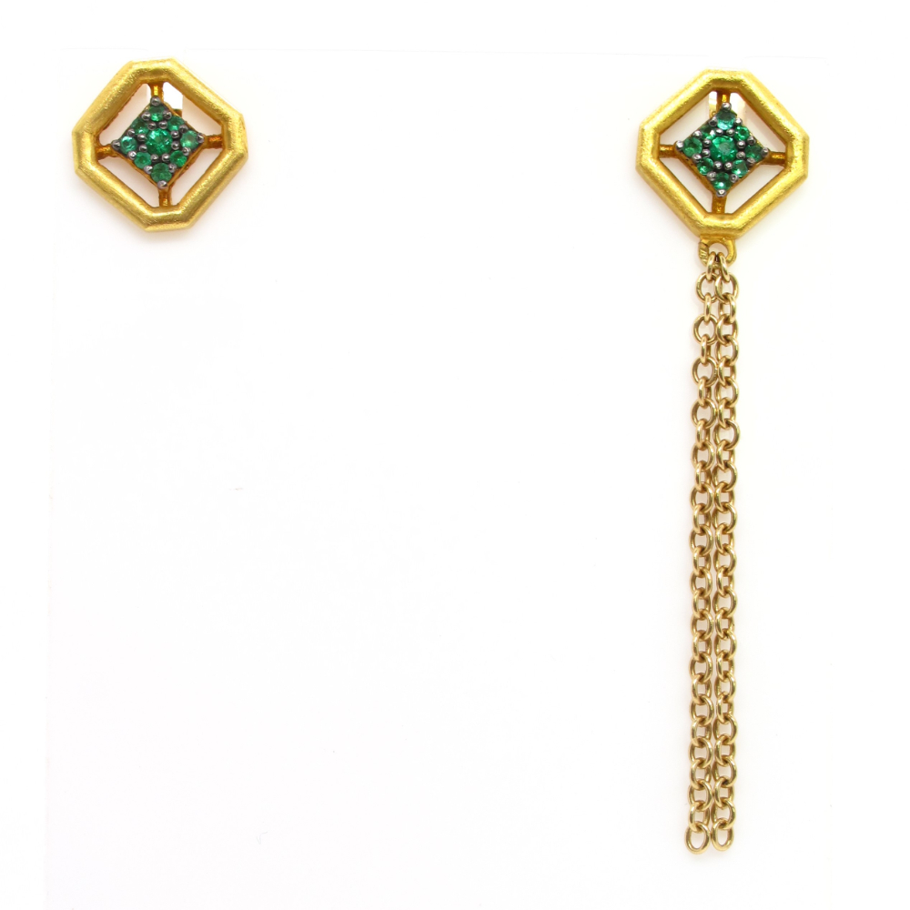 Designer Katerina Marmagioli Ancient Emerald Mismatched Earrings