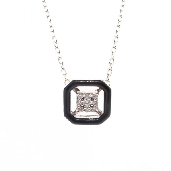 Katerina Marmagioli Deco Black Enamel Diamond Necklace Closeup
