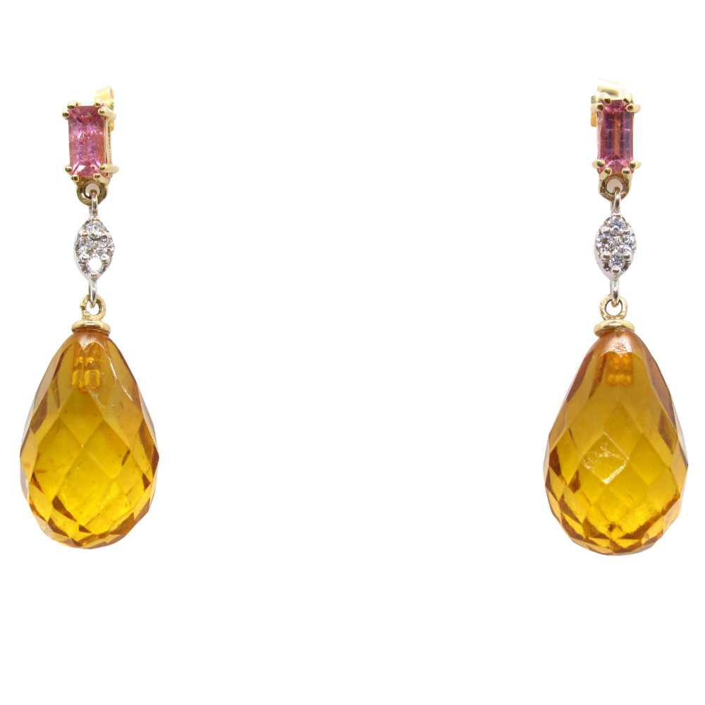 Designer Katerina Marmagioli Drop Garden Cocktail Earrings 14k Yellow Gold