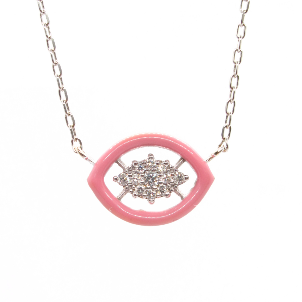 Designer Katerina Marmagioli Groovy Diamond Pink Enamel Necklace