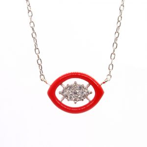 Katerina Marmagioli Groovy Red Enamel Diamond Necklace Closeup