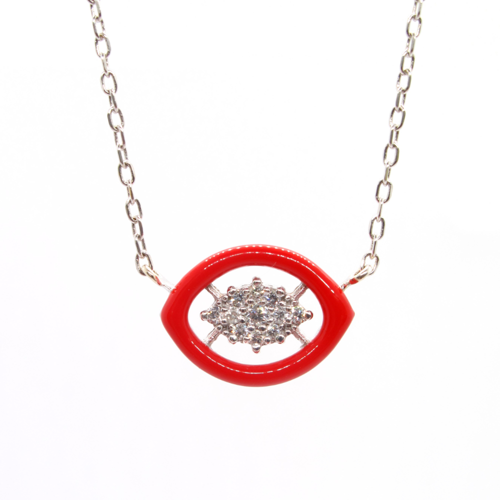 Designer Katerina Marmagioli Groovy Diamond Red Enamel Necklace White Gold
