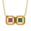 Katerina Marmagioli Omen Double Sapphire Emerald Gold Necklace Closeup