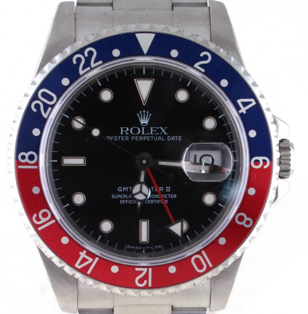 Pre-Owned Rolex GMT Master II (1992) Stainless Steel Model 16710 Front Close