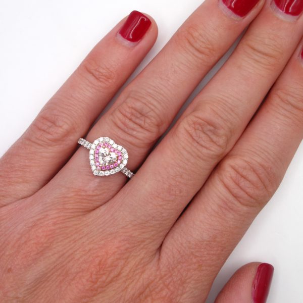 1 carat Diamond Heart Halo Engagement Ring Worn