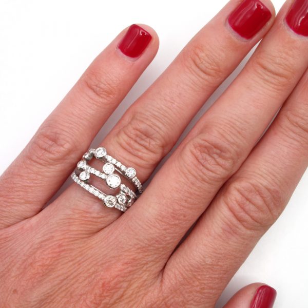 1 carat diamond multi band bubble ring 14k white gold worn