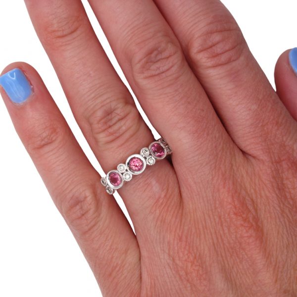 1 carat pink sapphire diamond ring worn