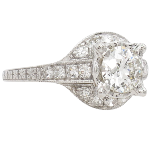 1.12ctw Old European Diamond Edwardian Engagement Ring GIA Platinum side (1)