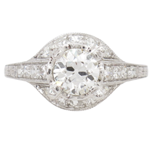 1.12ctw Old European Diamond Edwardian Engagement Ring GIA Platinum side (2)