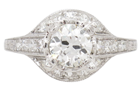 1.12ctw Old European Diamond Edwardian Engagement Ring GIA Platinum side (2)