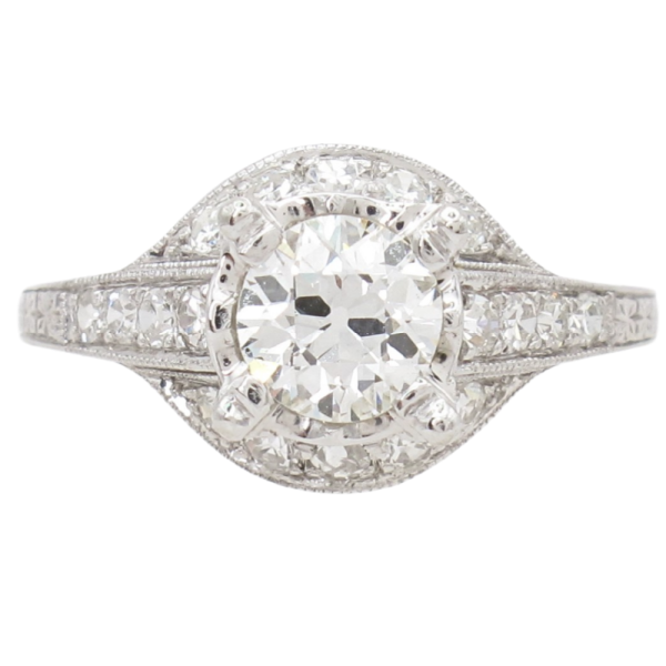 1.12ctw Old European Diamond Edwardian Engagement Ring GIA Platinum side (2)