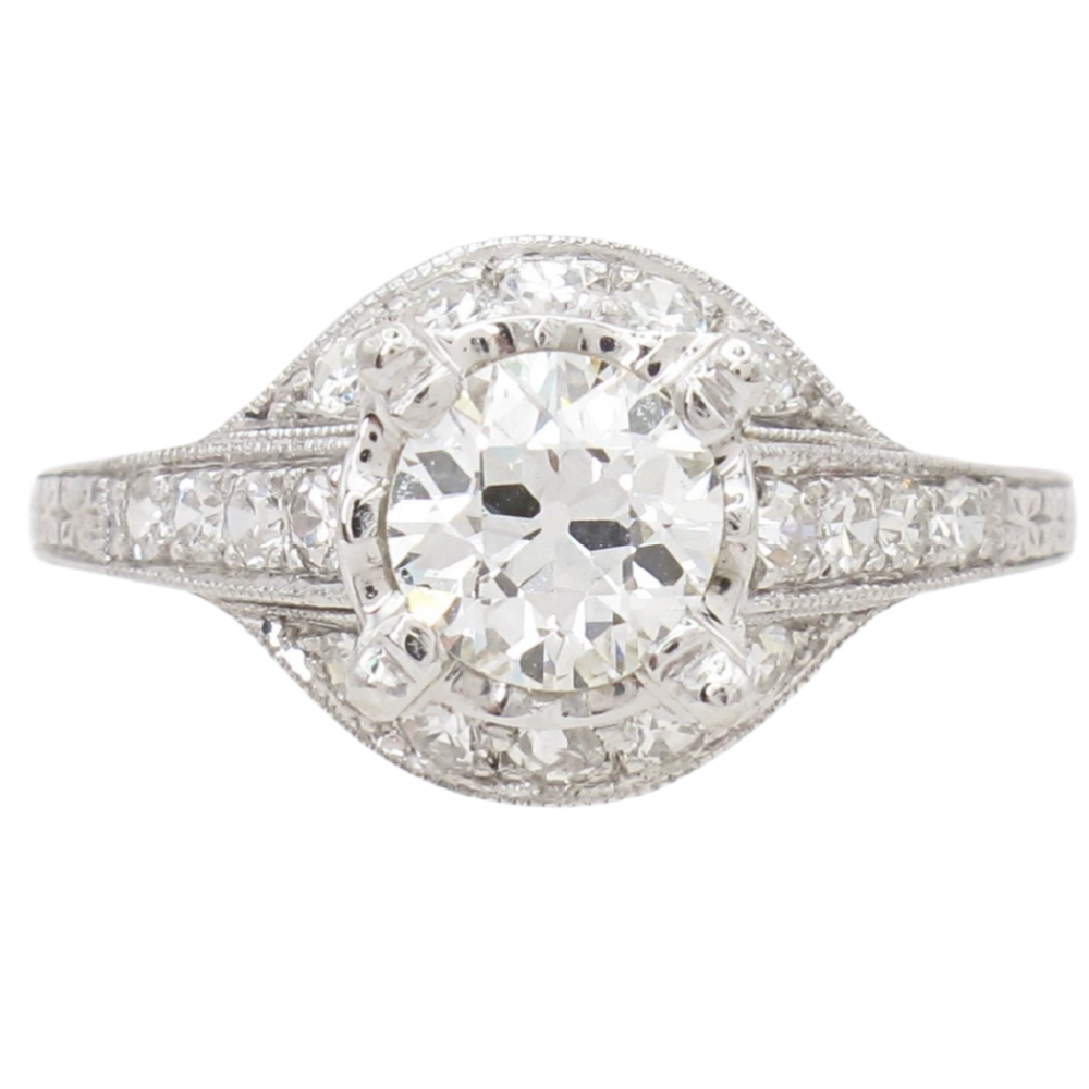1900’s 1.12ctw Old European Diamond Edwardian Engagement Ring GIA Platinum