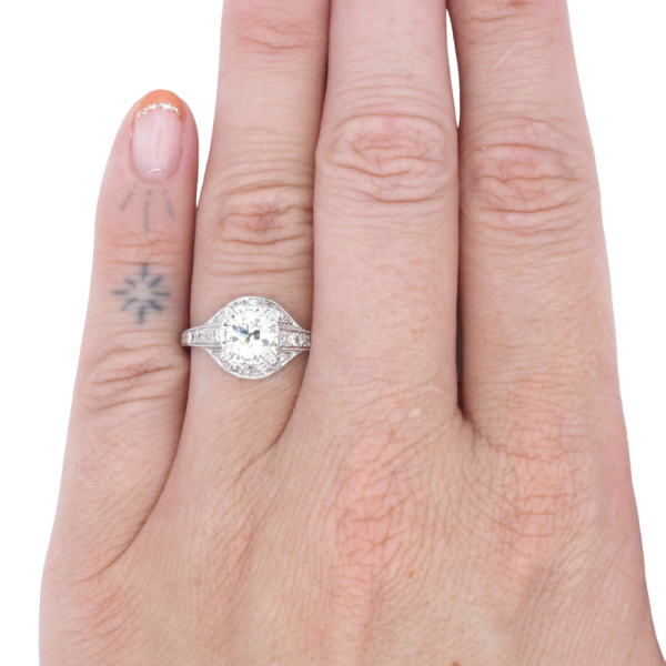 1.12ctw Old European Diamond Edwardian Engagement Ring GIA Platinum worn