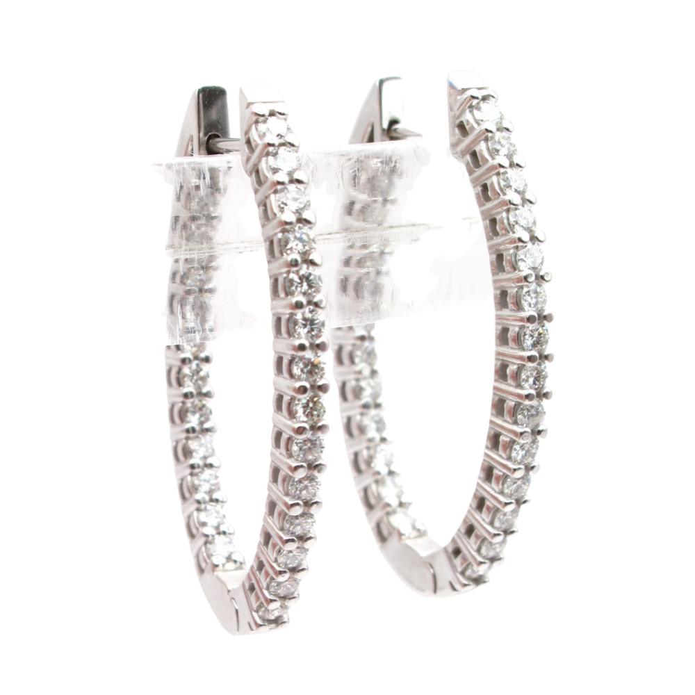 Inside Out Diamond Hoop Earrings 1.25 ctw 14k White Gold
