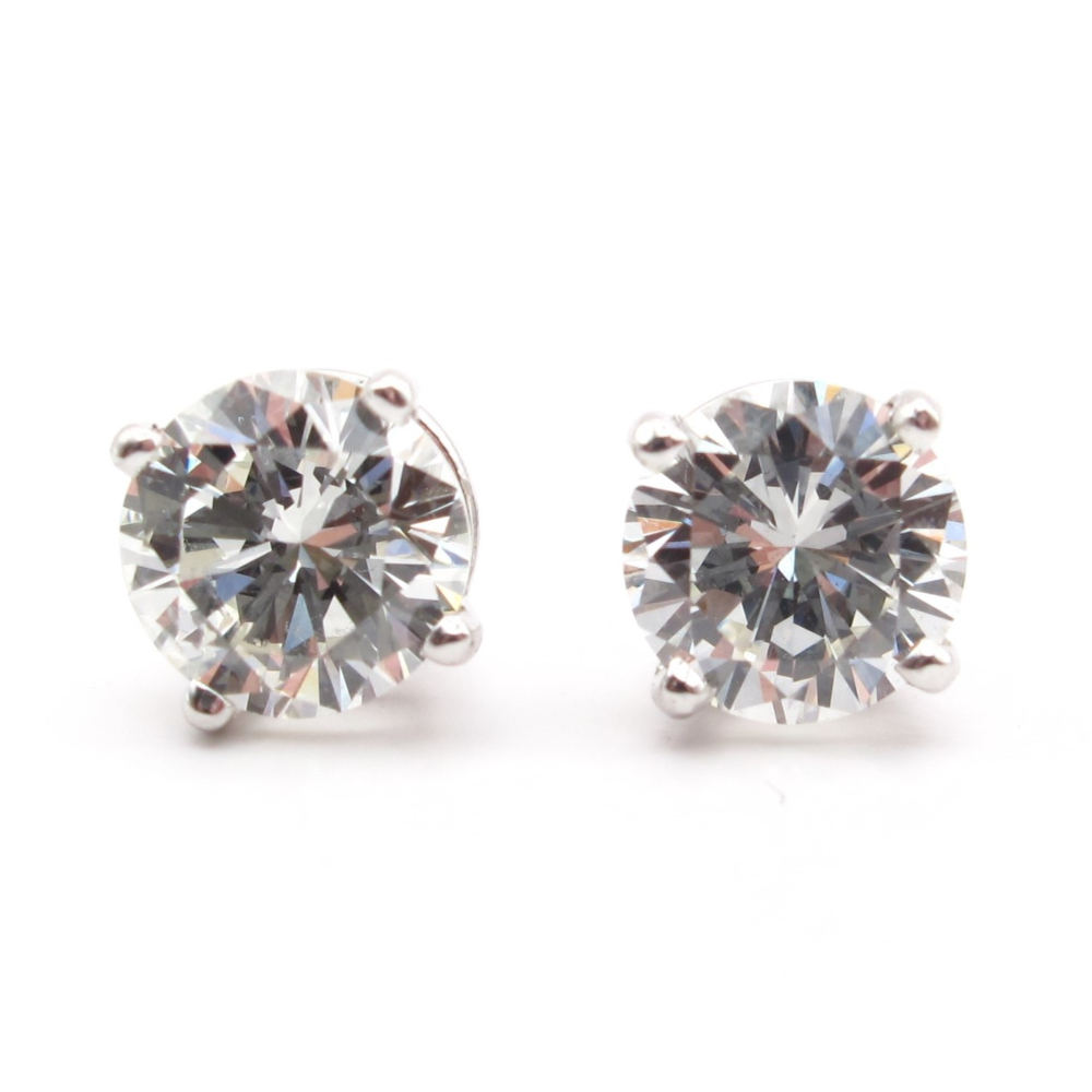 Round Brilliant Diamond Stud Earrings 1.41 ctw 14k White Gold